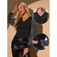thumbnail image 2 of DARING DIVA Women's Elegant Sequin Long Sleeve V Neck Sparkly Tops XS Black Silver, 2 of 6