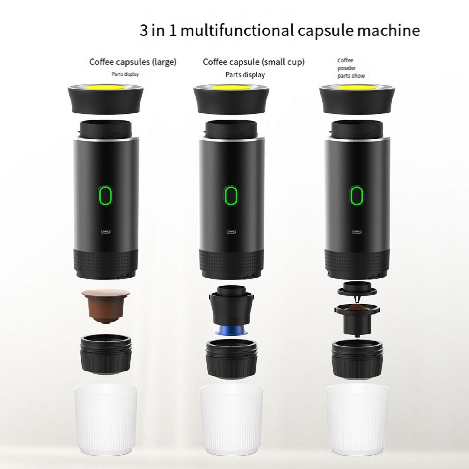 Wireless Electric Portable Coffee Machine for Car & Home Camping Coffee Maker 3in1 Capsule Powder Travel Coffee Maker,B