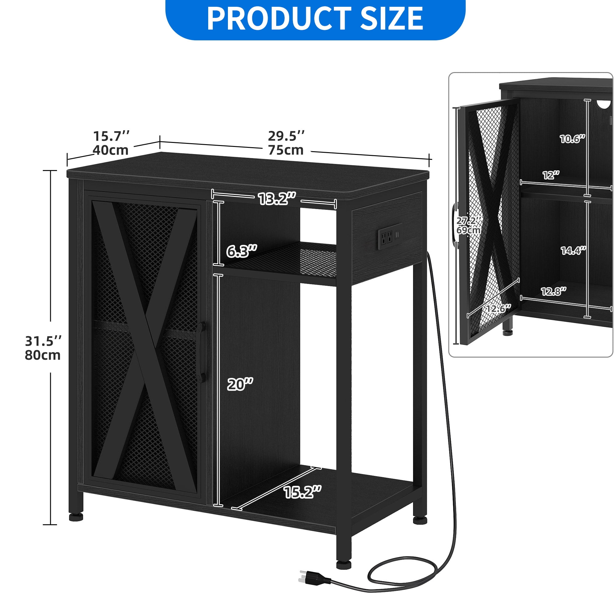 Uforic Aquarium Stand with Power Outlets & LED Light and Cabinet for 20-30 Gallon Fish Tank Stand, Turtle Tank, Reptile Terrarium - Black