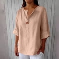 thumbnail image 2 of Outfmvch Linen Sets for Women 2 Piece Boho Summer Graphic Tees Cotton Linen Tunic Tops V Neck Embroidered Shirt Women's Puffed Short Sleeve Retro Embroidered 3/4 Sleeve Boho Tops Green 3XL, 2 of 9