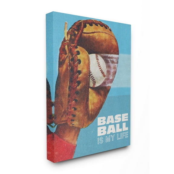 Stupell Home Décor Baseball is My Life Mitt Red Blue Sports Design Canvas Wall Art by the Saturday Evening Post