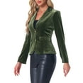 thumbnail image 4 of INSPIRE CHIC Women's Vintage Velvet Blazer Notched Lapel Button Front Wear-to-Work Jacket S Army Green, 4 of 6