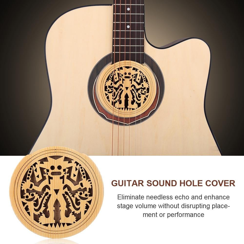 Tebru Guitar Sound Hole Cover, Acoustic Guitar Sound Cover, Wood + Sponge Guitar Sound Hole