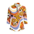 thumbnail image 4 of HCYSFG Women's Retro 70s Daisy Floral Top Ladies 1/4 Zip Golf Active T Shirt Summer Performance 3/4 Sleeve Botanical Printed Comfy Everyday Wear Tee, 4 of 5