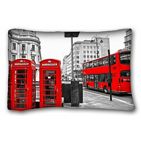- WinHome Generic Rectangle Pillow Black And White London City Styel Retro Red Bus And Telephone Boxes Pattern Print Home Decor Size 20x30 Inches Two Sided Print
