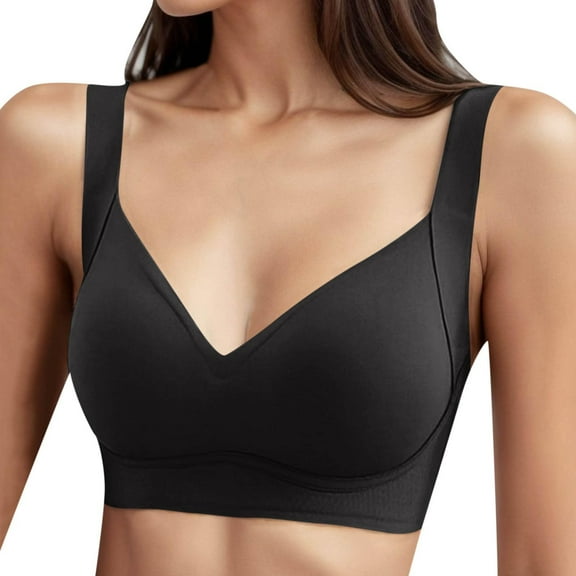 DondPO Bras for Women Women Wirefree Bras for Women Full Coverage No Underwire Everyday Bras Comfortable Wireless Padded Bras Wireless Bra Seamless Bras Black L