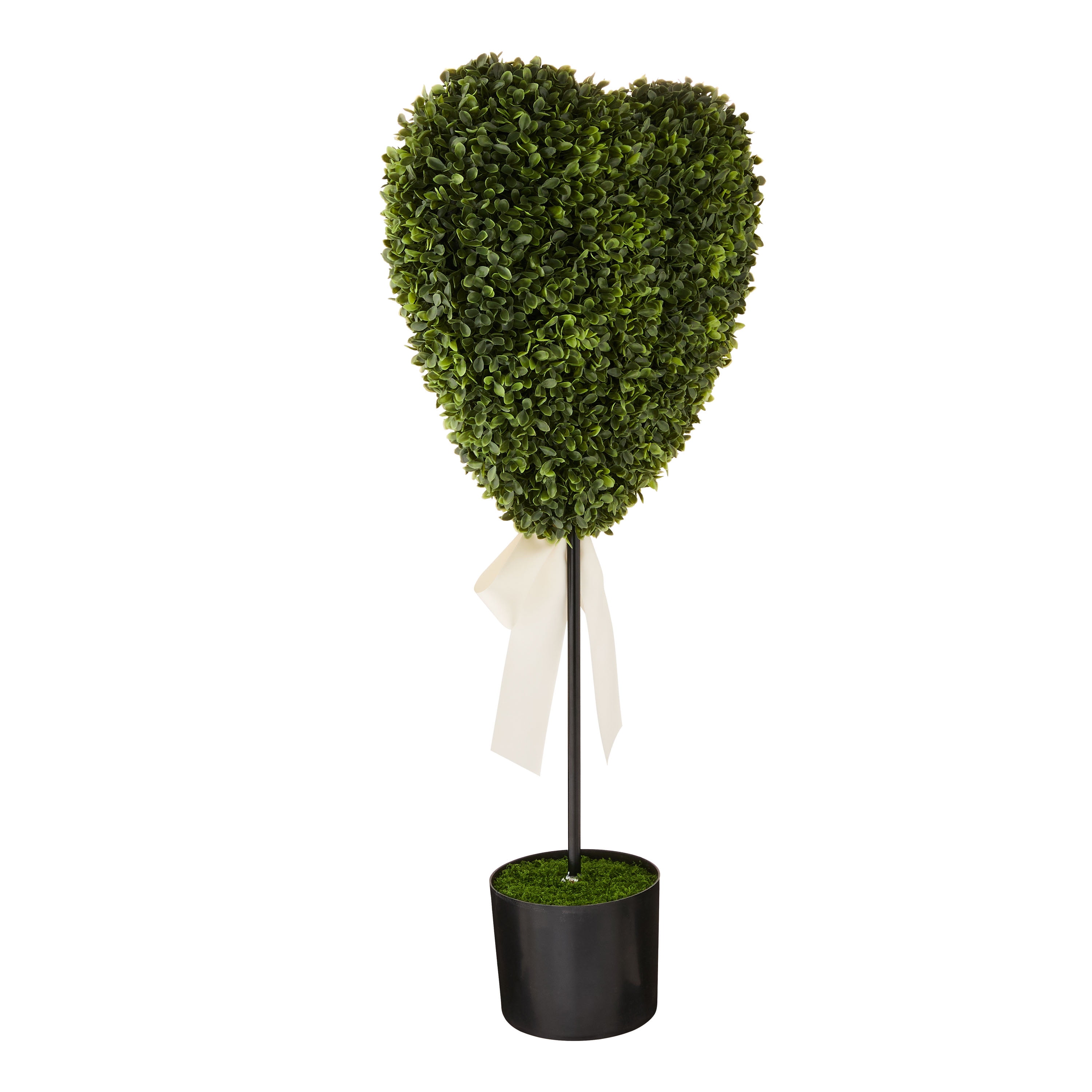Boxwood Heart with Bow Topiary, Green and White, 32", Valentine's Day by My Texas House