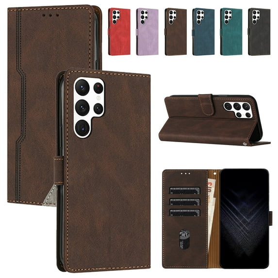 For Samsung Galaxy S23 Ultra Phone Case Luxury PU Leather Card Slots Holder Wallet Stand Magnet Case Cover Protective Shell