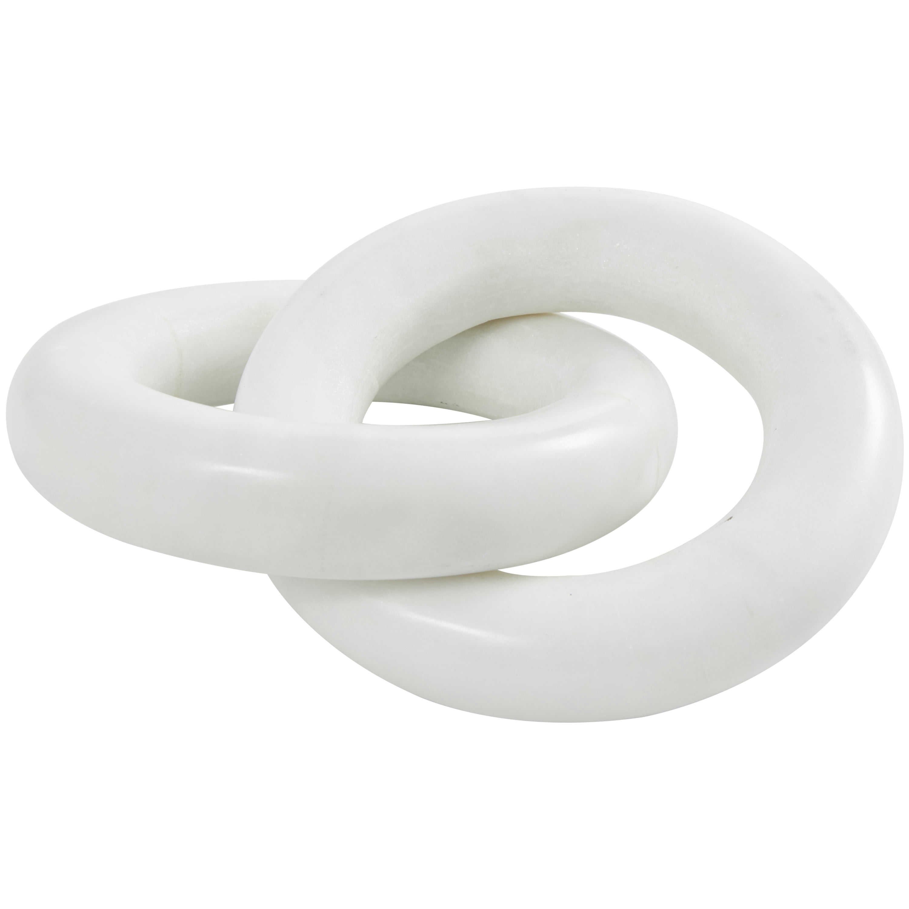 CosmoLiving by Cosmopolitan White Marble Chain Handmade Geometric 2 Link Decorative Sculpture, 7" x 5" x 2"