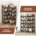 thumbnail image 4 of M optimized 5 Tier Bookshelf, L-Shaped Reversible Bookcase, Industrial Wooden Bookshelves with Open Shelves & Metal Frame, Adjustable Feet, Corner Shelf Storage Rack for Home Office Living Room, 4 of 7