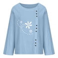 thumbnail image 4 of IROINNID Discount Long Sleeve T-Shirts for Women Causal Round Neck Printing Blouse T-Shirt Button Tops,Sky Blue, 4 of 4