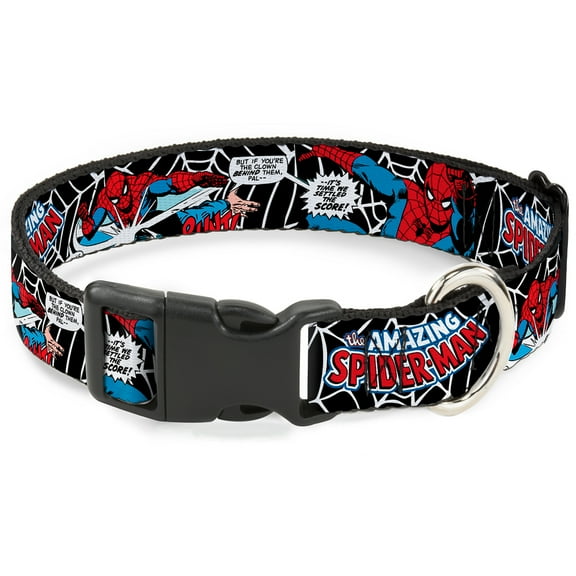 Marvel Comics Pet Collar, Dog Collar Plastic Buckle, Spider Man In Action Amazing Spider Man, 7 to 8.5 Inches 0.5 Inch Wide