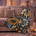 thumbnail image 5 of Blue Floral Bird Pattern with Orange Daisy Blooms, Folk Art Cozy Flannel Blanket, Home Decor for Bird Lovers, Bedroom and Sunroom, Housewarming Gift, Vintage Garden Scene, 5 of 8