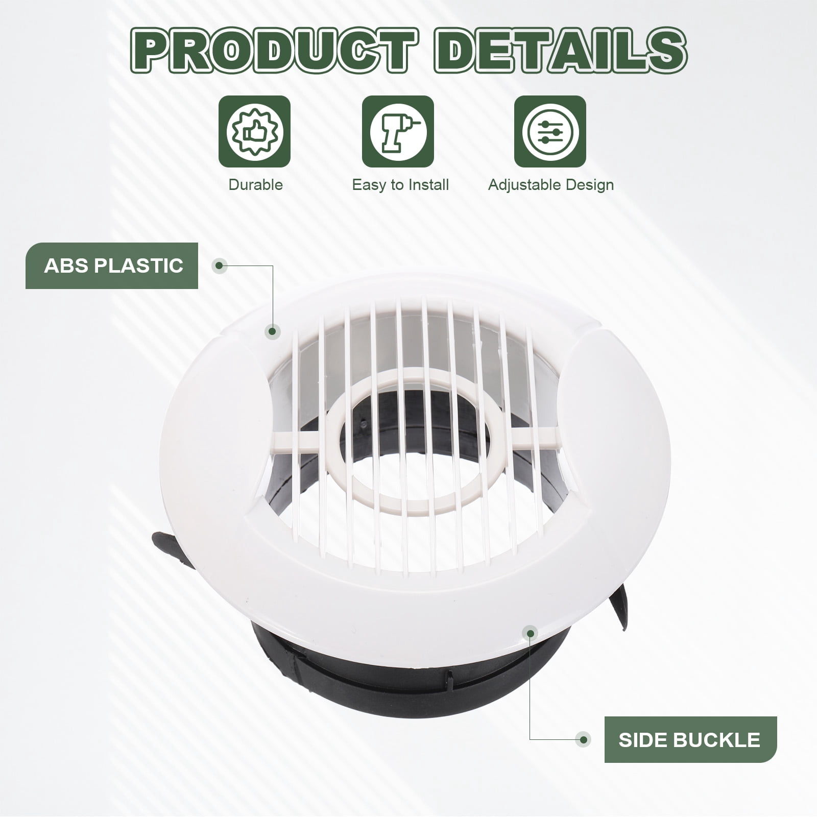 Uxcell Round Air Vent Cover, ABS Louver Soffit Vents for Bathroom Kitchen Living Room Office 4 Inch 2