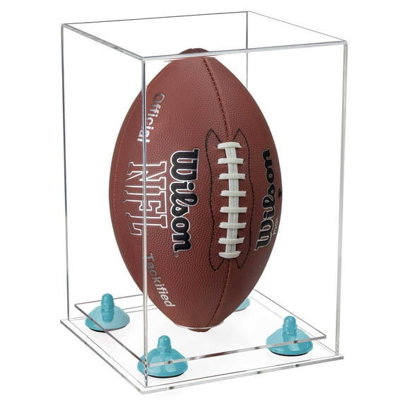 Clear Acrylic Football Display Case Vertical with Blue Risers and Clear Base (A060-BLR)
