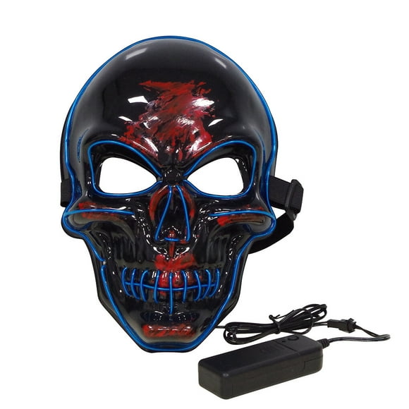 Face Shield Halloween Scary Full Face Guard LED Luminous Skeleton Head Party Cosplay Prop, Blue