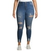 Wax Jean Juniors' Plus Size Super-Soft Rayon Exposed Button Stretch Denim Skinny with Destruction