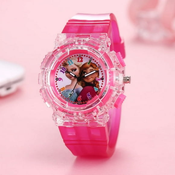 Langgg Ice and Snow Princess Elsa Colorful Light Flash Night Light Watch Korean Fashion Creative Men's and Women's Watch