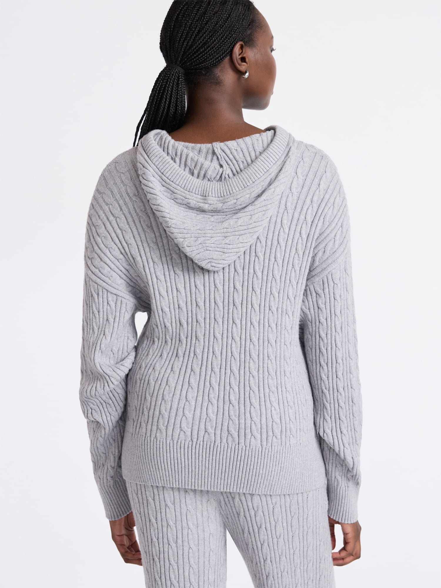Free Assembly Women's Cozy Yarn Cable Knit Hoodie Sweater, Midweight, Size XS-XXL