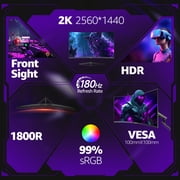 Gawfolk Curved Gaming Monitor 32 inch 2K 180Hz Frameless Computer Display , PC Monitor QHD(2560*1080p), DP, HDMI Port (Black)
