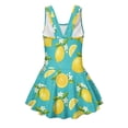 thumbnail image 5 of COEQINE Girls One Piece Swimsuit with Skirt Sleeveless Cute Skirted Bathing Suit Hawaiian Swimwear for Kids 3-4 Years, Summer Swim Dress for Water Play, Lemon Floral Turquoise, 5 of 8