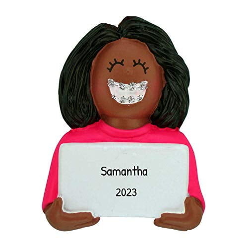 Dental Female Brown Personalized Christmas Tree Ornament 