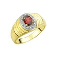 thumbnail image 3 of RYLOS Men's Rings Yellow Gold Plated Silver Classic Halo Of  Diamonds 7X5MM Oval Gemstone Ring Garnet January Birthstone Rings For Men Size 8, 3 of 7