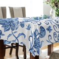 thumbnail image 3 of Blue White Floral Rectangle Tablecloth, Dust Proof Anti Wrinkle Wipeable Table Cloth Tabletop foration of Dinner Kitchen Wedding Holiday Party 60"x120" Decor Gift, 3 of 7