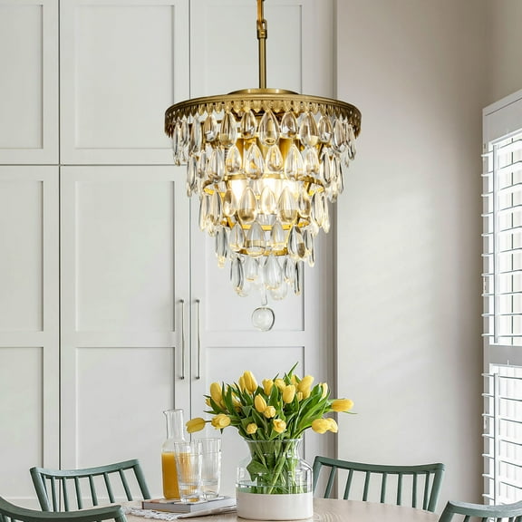 3-Lights Glass Tear Drops Chandelier Painted Brass Pendant Ceiling Lighting