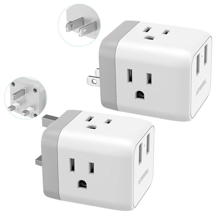 Buy TESSAN Travel Power Plug Adapter，3 Outlets with 2 USB Charging ...