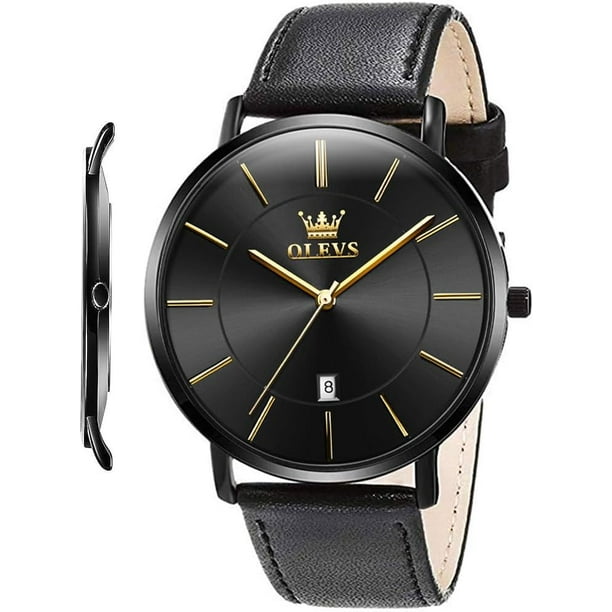 OLEVS Mens Watches Minimalist Ultra Thin Fashion Casual Analog Quartz Date Watch Waterproof Slim Simple Big Face Dress Wrist Watch with Retro Leather Band for Men Walmart