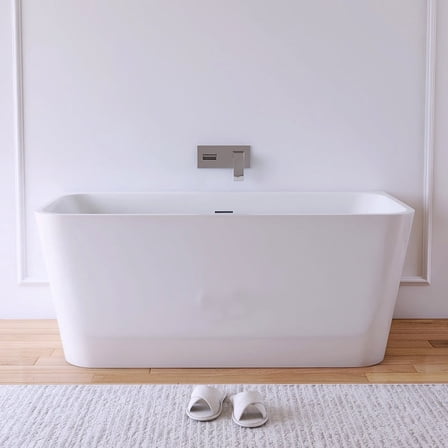 MEDUNJESS 55" Stand Alone Tub Acrylic Rectangular Freestanding Soaking Bathtub with CUPC Drainage in White