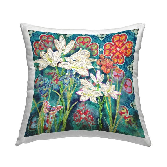 Stupell Industries Iris Blooms Intricate Florals Square Decorative Printed Throw Pillow, 18 x 18,