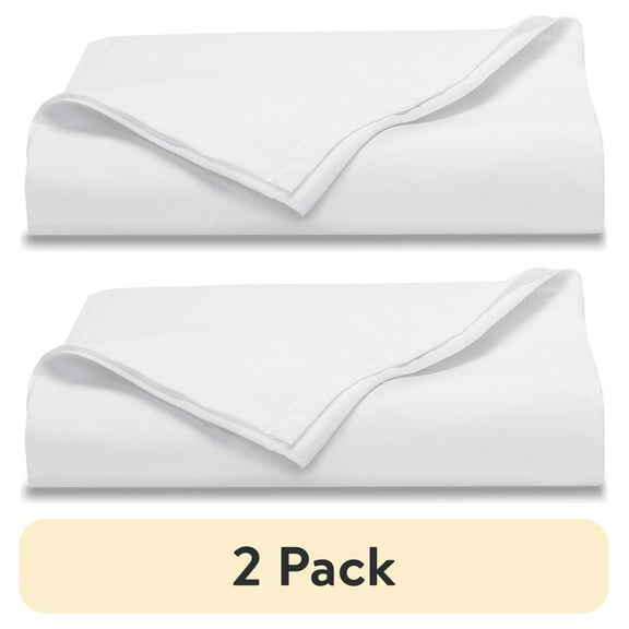(2 pack) Mainstays 300 Thread Count Easy Care Percale Flat Sheet, Arctic White, King