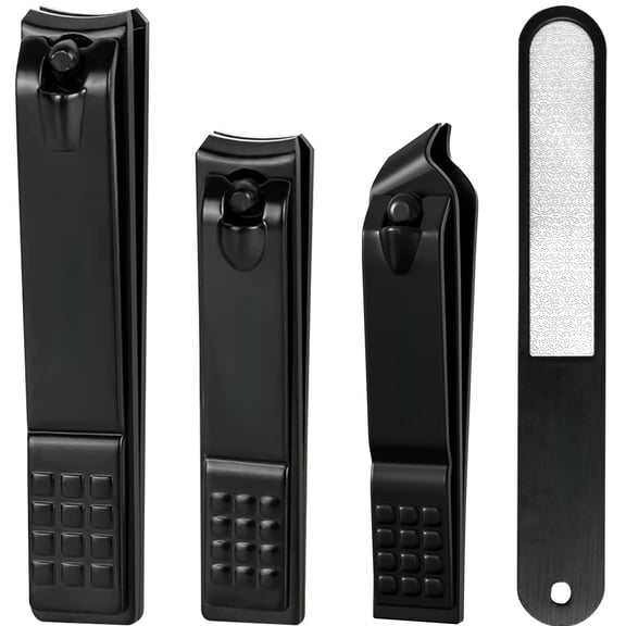 Nail Clipper Set, 4 PCS Ultra Sharp Nail Clippers for Men, Women, Adults Toenail Fingernail Clippers, Stainless Steel Nail Cutter & File, Black