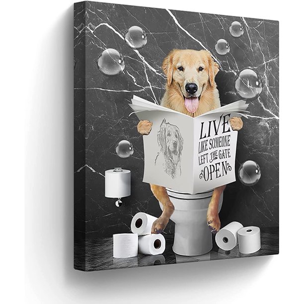 Golden Retrievers in Toilet Bathroom Wall Art Funny Bathroom Pictures