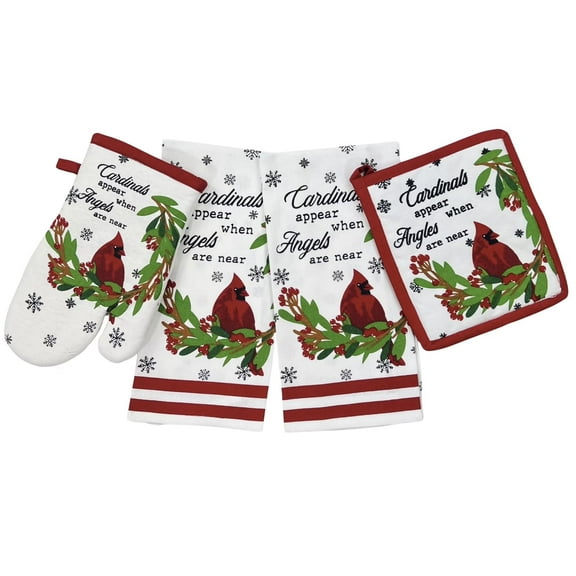 Serafina Home Holiday Christmas Kitchen Towels Pot Holder Set: Cardinals Appear When Angels Are Near