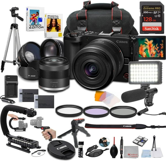 Canon EOS R50 V Mirrorless Camera with RF-S 14-30mm f/4-6.3 is STM PZ Lens   128 GB Memory   Microphone   LED Light   Filters   More (27pc Bundle)