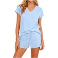 thumbnail image 3 of TaTaai Women's 2-Piece Solid Outfit - Short Sleeve Top & Elastic Waist Drawstring Shorts with Pocket, Casual Basic Set for Daily Wear Gift, 3 of 7