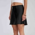 thumbnail image 6 of OSFVNOXV Summer Skirts for Women Satin Silk Mini Skirt Stretch Waistband A-Line Wrap Short Skirt with Drawstring, 6 of 7