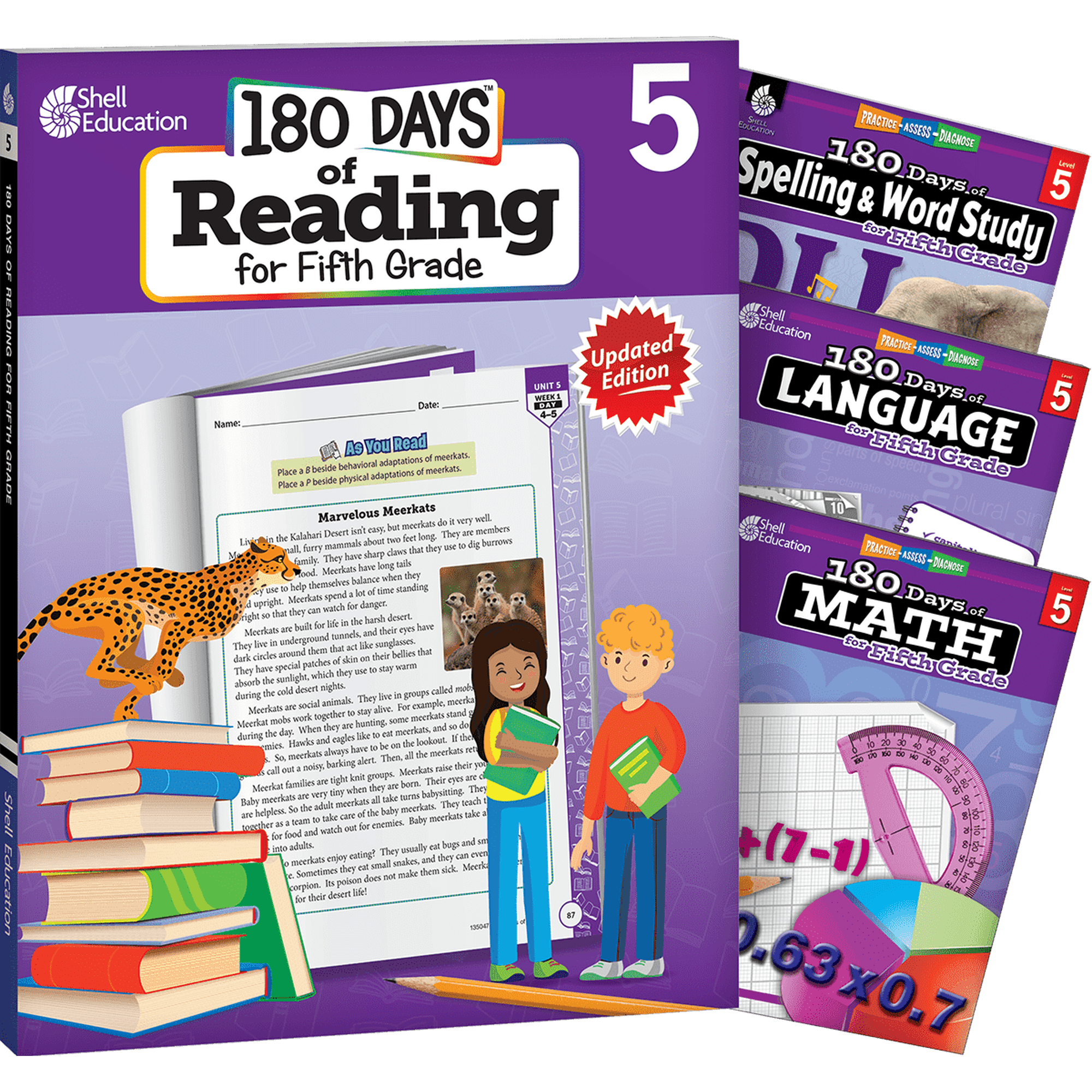 180 Days™: Reading, Spelling, Language, & Math Grade 5: 4-Book Set