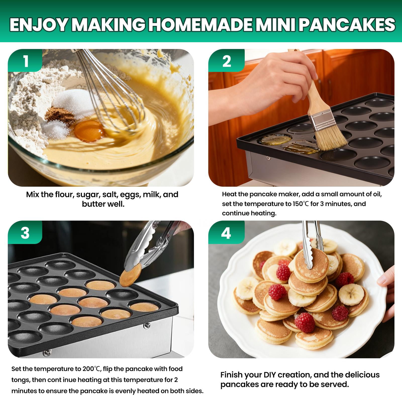 Commercial Pancake Machine 25 Holes,Mini Pancake Maker With Non Stick Surface,25 Pcs 43Mm Diameter Each,Muffin Waffle Baker For Home Party Or Dessert Shop,Silver Stainless Steel