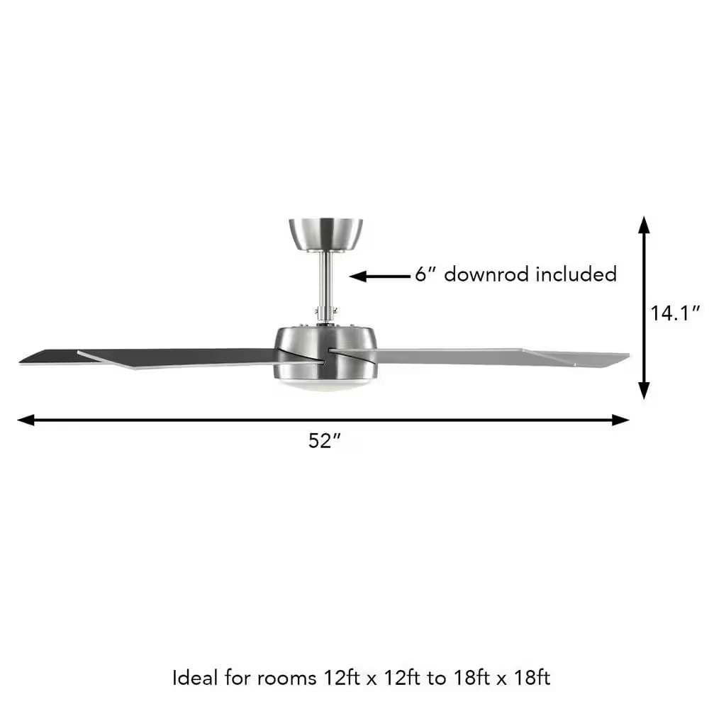 Benning 52 in. Indoor Brushed Nickel Downrod Ceiling Fan with Adjustable White Light LED and Remote Control Included