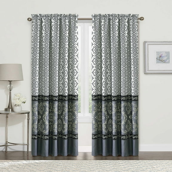 Home Soft Things Printed Microfiber Curtain - Mystic 2 Piece Set - Charcoal - 60" x 84"