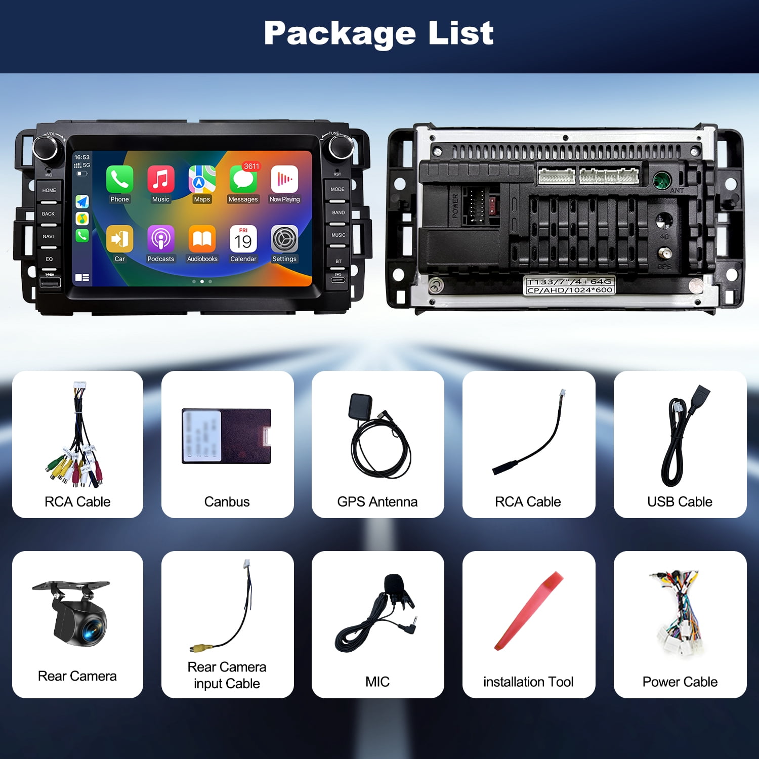 Car Stereo Radio for Chevrolet Silverado Tahoe GMC Sierra Yukon 2007-2013, Android 13 Touchscreen with Wireless Carplay Android Auto GPS Navigation AM FM AHD Backup Camera Type-C PD Charging(4G+64G)