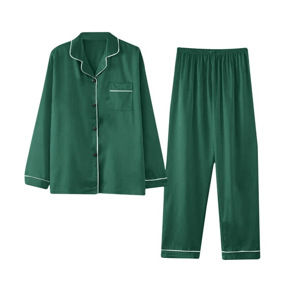 Weiqiqre Ensemble de Pyjama en Satin pour Femme, 2 Pcs Pyjama Soyeux à Manches Longues + Pantalon Tenue de Nuit pour Maman
