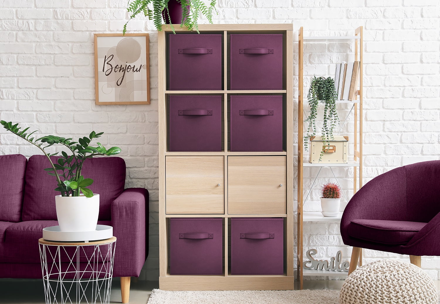 Sorbus 13" Foldable Fabric Storage Cube Bin, Purple (2 pack)