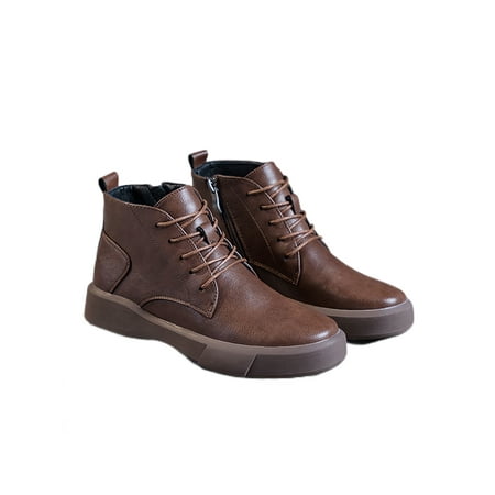 

Crocowalk Womens Comfort Low Heel Ankle Boots Work Breathable Lace Up Leather Boot Anti-Slip Mid Top Booties Brown 6.5