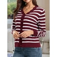 thumbnail image 5 of Women Cardigan Sweaters Long Sleeve Casual Light-Weight Button Down V-Neck Fall Sweater Dark Red Stripe M, 5 of 9