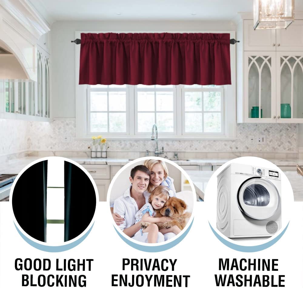 Blackout Curtain Valances for Kitchen Windows/Bathroom/Living Room/Bedroom Thermal Insulated Rod Pocket Valances for Windows, 2 Pack, 52" x 18"